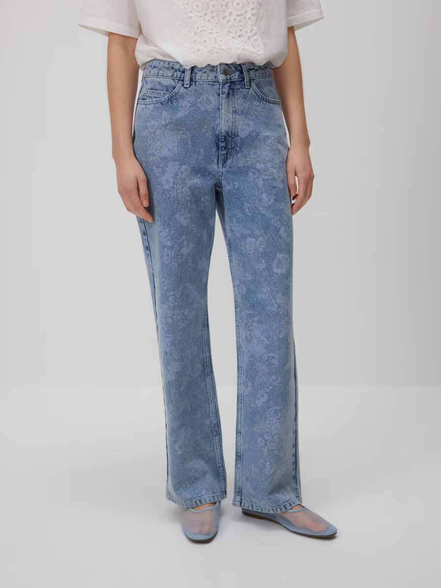Straight-leg patterned jeans