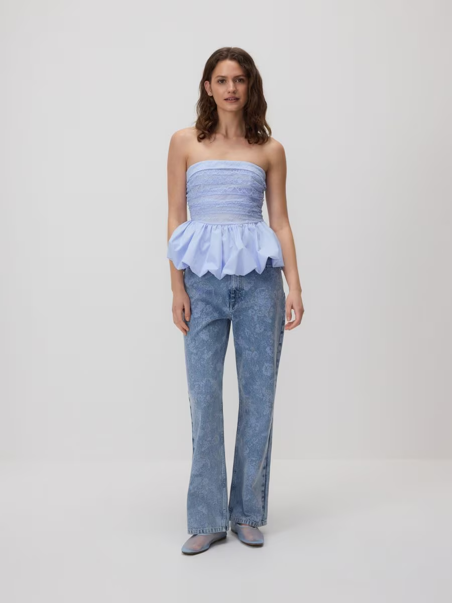Patterned Straight-Leg Jeans